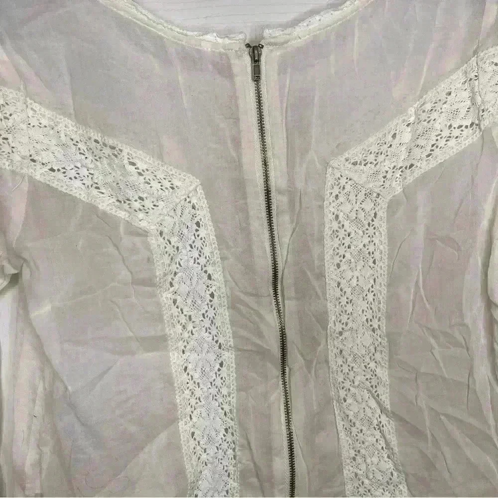 Free People Sheer Eyelet Detail White Boho Top Sz XS